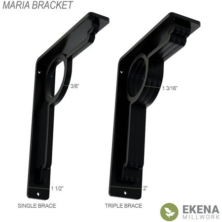Ekena Millwork Maria Wrought Iron Bracket, (Triple center brace), Powder Coated Black 2"W x 7 1/2"D x 10"H BKTM02X07X10TMA